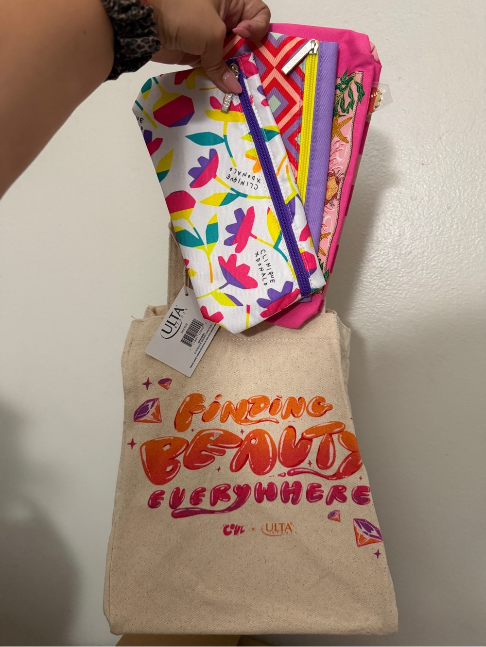 Bundle: Ulta Beauty canvas tote & Multicolor Zip Pouch Trio NWOT